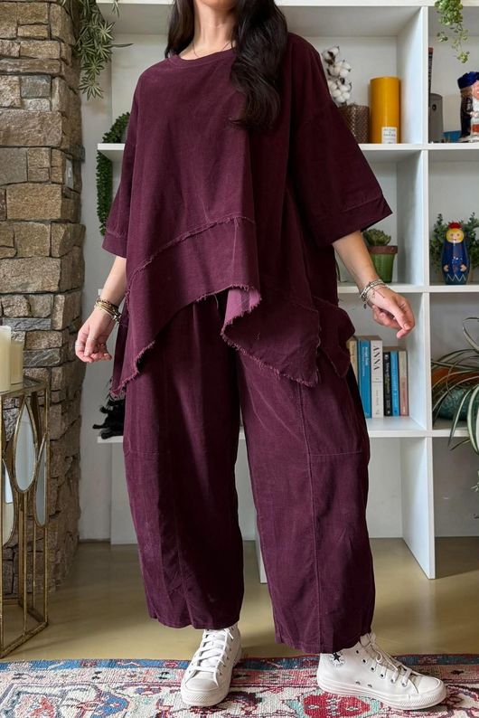 Lock Needlecord Panel Dip Side Top Aubergine